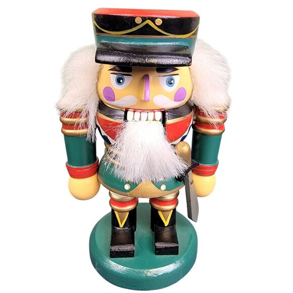 Vintage Thick 7 inch Nutcracker Wood Christmas Tree Home Decor Red Green Holiday - Picture 1 of 11